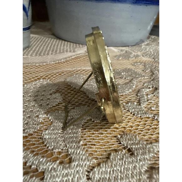 VTG Miniature Picture Frame Gold W/ Green Enamel 1.5x2” Easel Back Glass Front - Picture 2 of 4